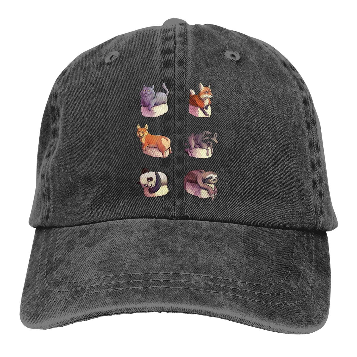 Adjustable Solid Color Baseball Cap Anigiri Foods Washed Cotton Sushi Corgi Kwaii Dog Humor Foods Sports Woman Hat