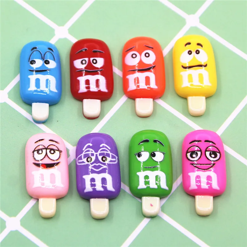 10pcs Resin multicolor Ice Cream stick Flat Back Cabochon Art Decoration Charm Craft Hair bow Center