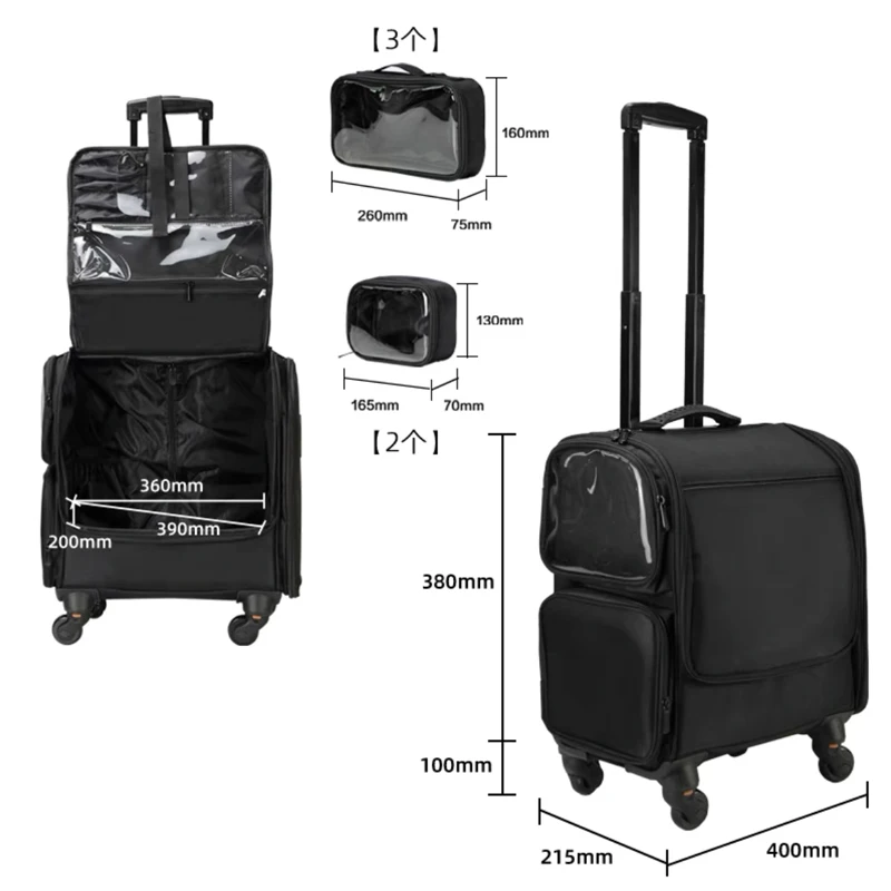 Wielofunkcyjny wózek kosmetyczka Rolling bagaż na kółkach, kobiety Nails makijaż przybornik, kosmetyczka walizka