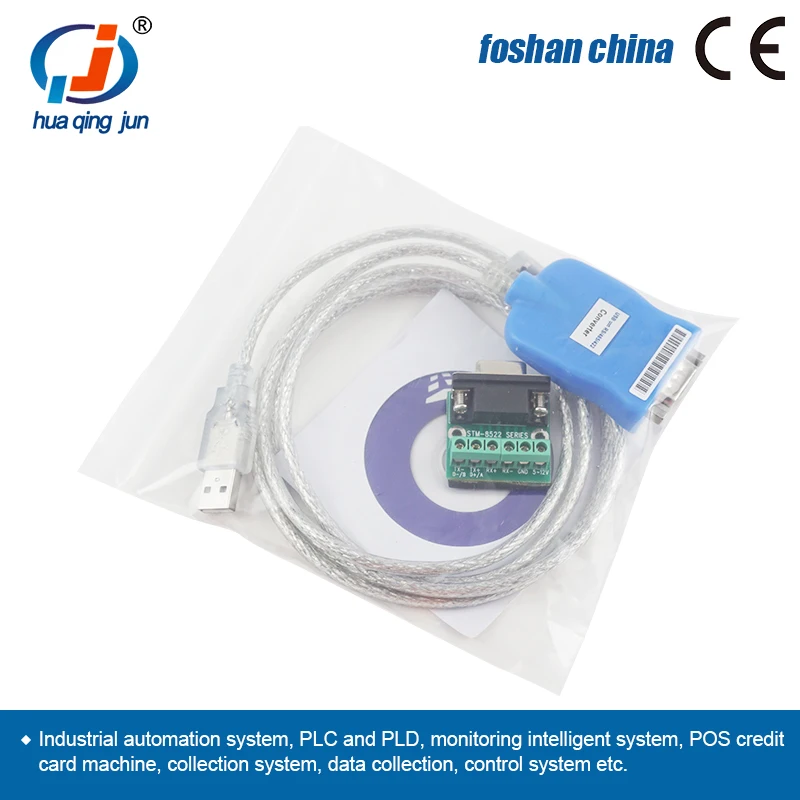Huaqingjun USB to RS485 Converter Modbus RTU Communication USB Cable DB9 for Industrial Automation