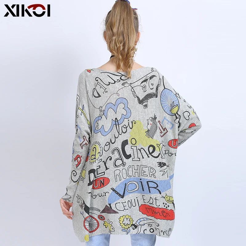 XIKOI Winter Oversized Sweaters For Women Warm Long Pullover Dresses Fashion Creativity Print Jumper Knitted Sweaters Pull Femme