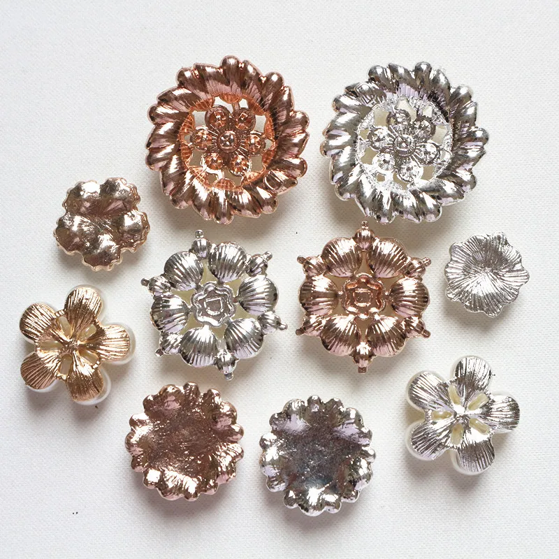 10pcs Pearl Rhinestone Embellishments Buttons Flatback Decorative For Handicraft Bowknot Flower Decoration DIY Craft Supplies