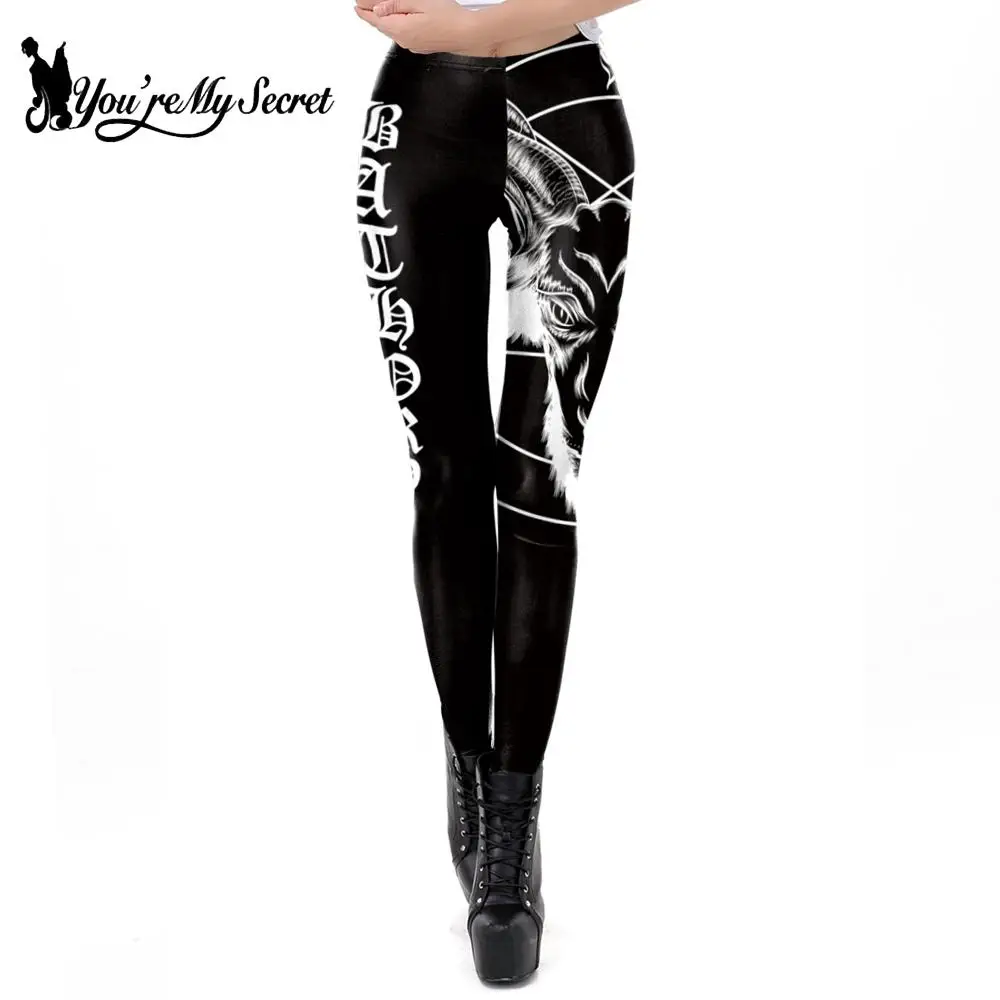 [You\'re My Secret] 2023 Fashion Women Legging Gothic Ouija Leggings Satan Goat Head Workout Pants Mid Waist Black Slim Legings