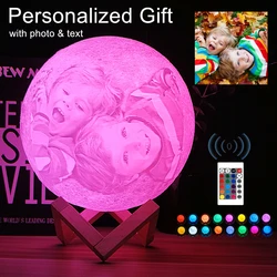 Foto Personalizado Impressão 3D Moon Night Light, Lâmpada Novidade, USB Recarregável, Decoração de Mesa, Toque, Remoto, 2/16 Cores, Luar