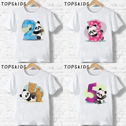 2024 Boys/Girls Happy Birthday Panda Number 1 2 3 4 5 6 7 8 9 Bow Print T shirt Baby Cartoon Funny T-shirt Kids Present Clothes