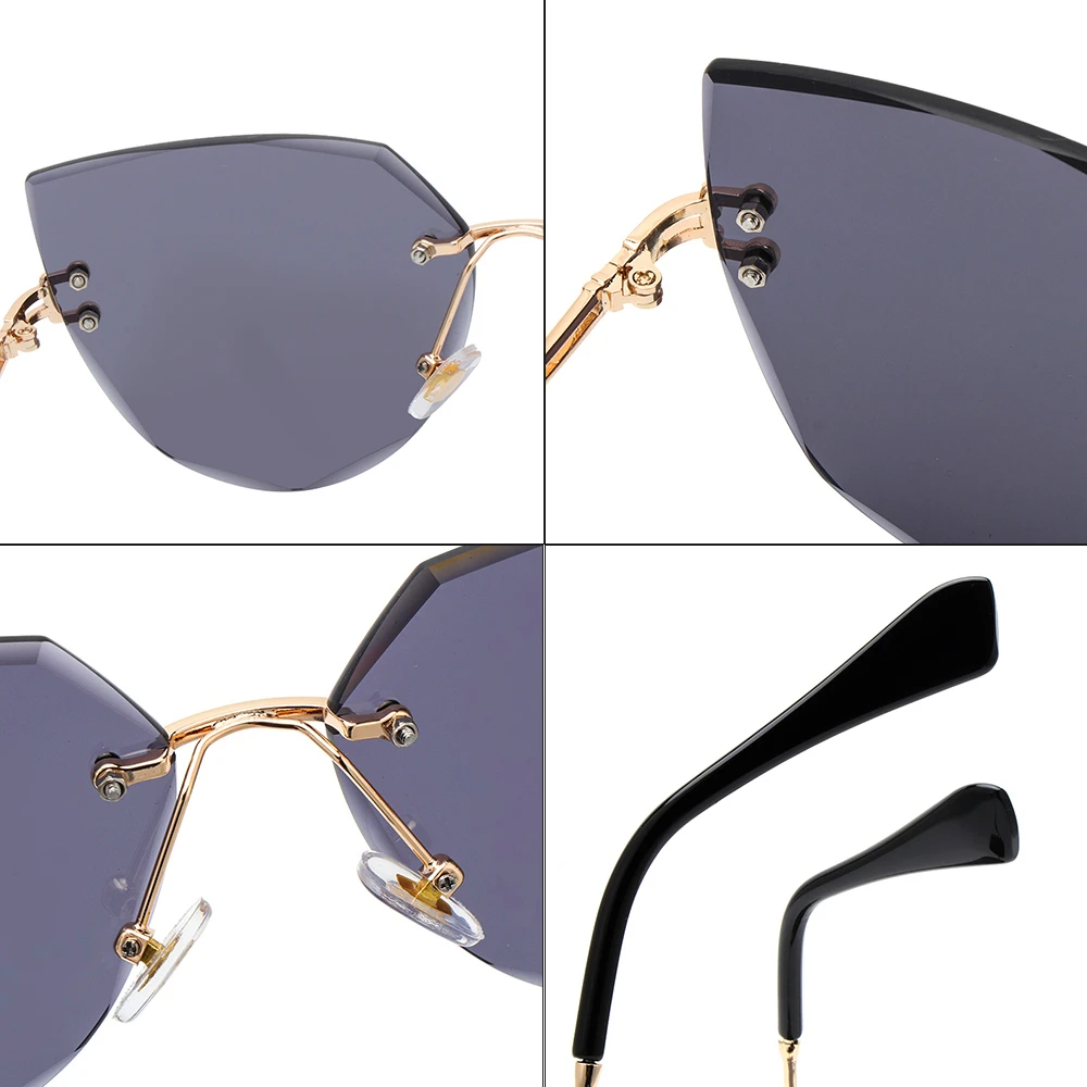 Óculos Gradiente Frameless para Mulheres, Metal Óculos De Sol, Cat Eye, Rimless Shades