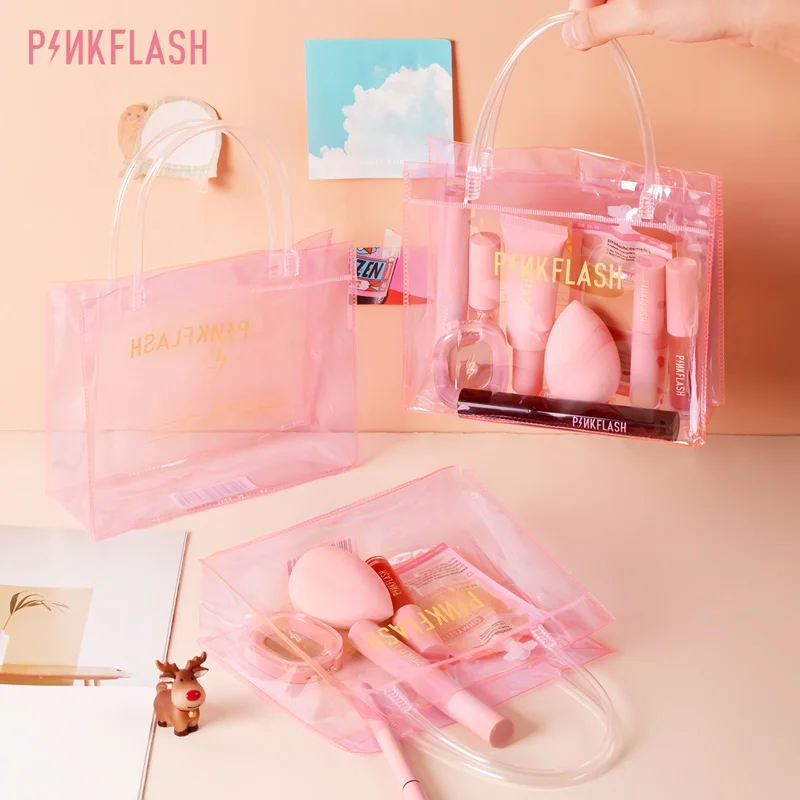 PINKFLASH Clear Cosmetic Bag Transparent PVC Travel Make up Organizer Toiletry Kit Makeup Case Gift Bag