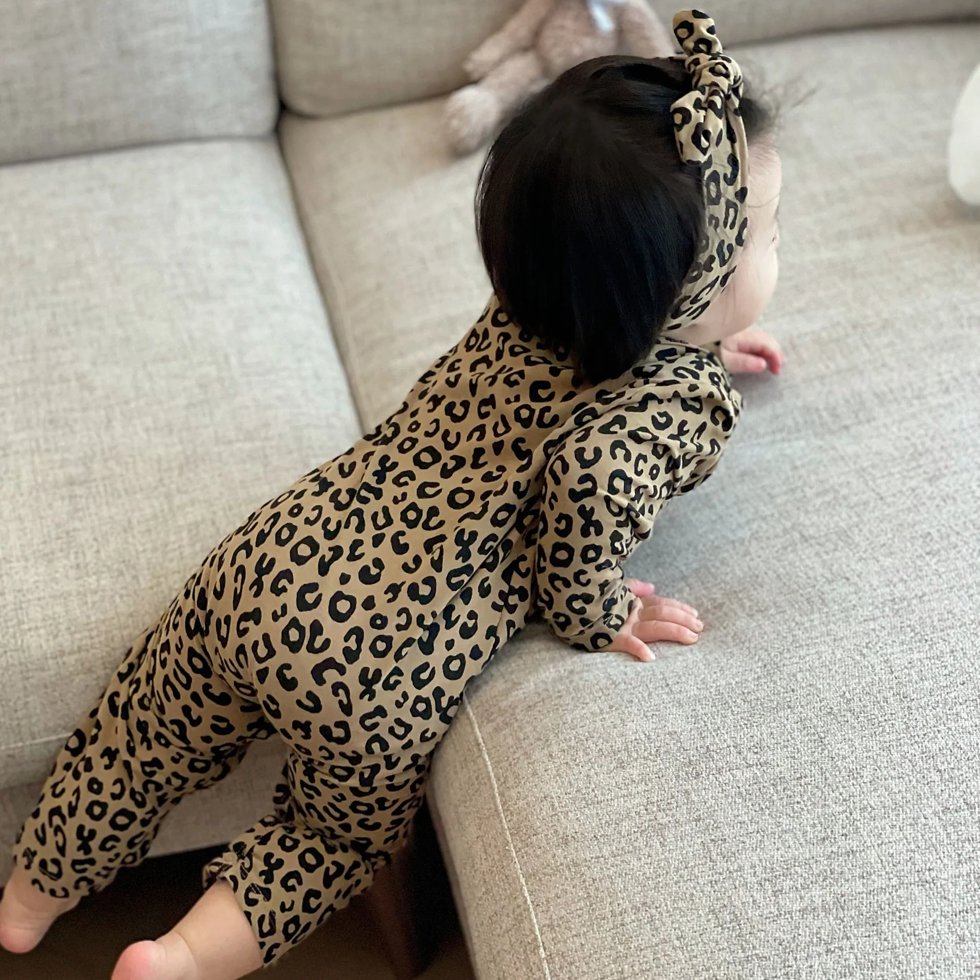 Newborn Kids Baby Boys Girls Clothes Autumn Leopard Print Romper Sweet Cotton Jumpsuit Long Sleeve Winter Fall Baby Outfit 0-24M