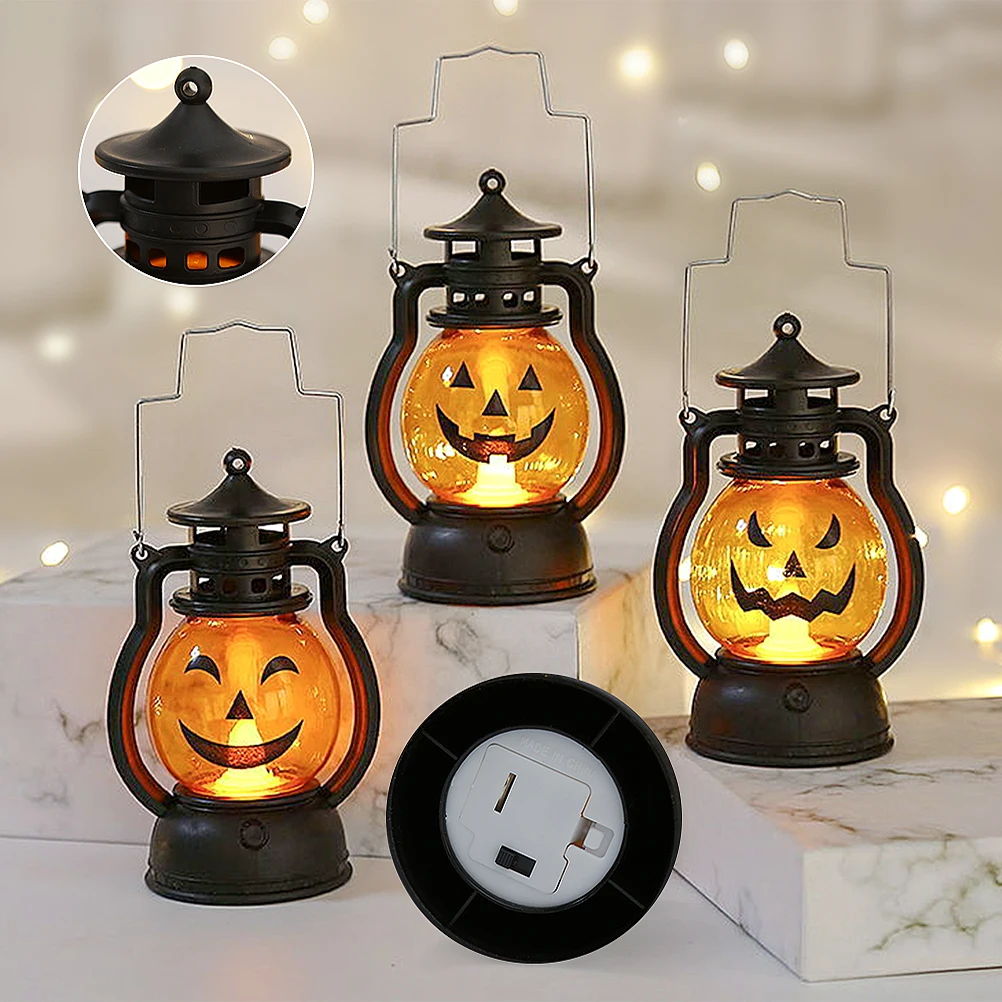 Halloween Pumpkin Lantern Battery-Powered Portable Orange Pumpkin Light LED Lights Decorations Ornaments for Halloween Party