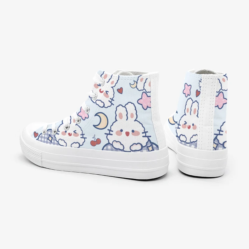 Amy and Michael Original Design Hand Painted Bunny Canvas Shoes Cute Girls Students Casual Sneakers Breahable Plimsolls Lace Up