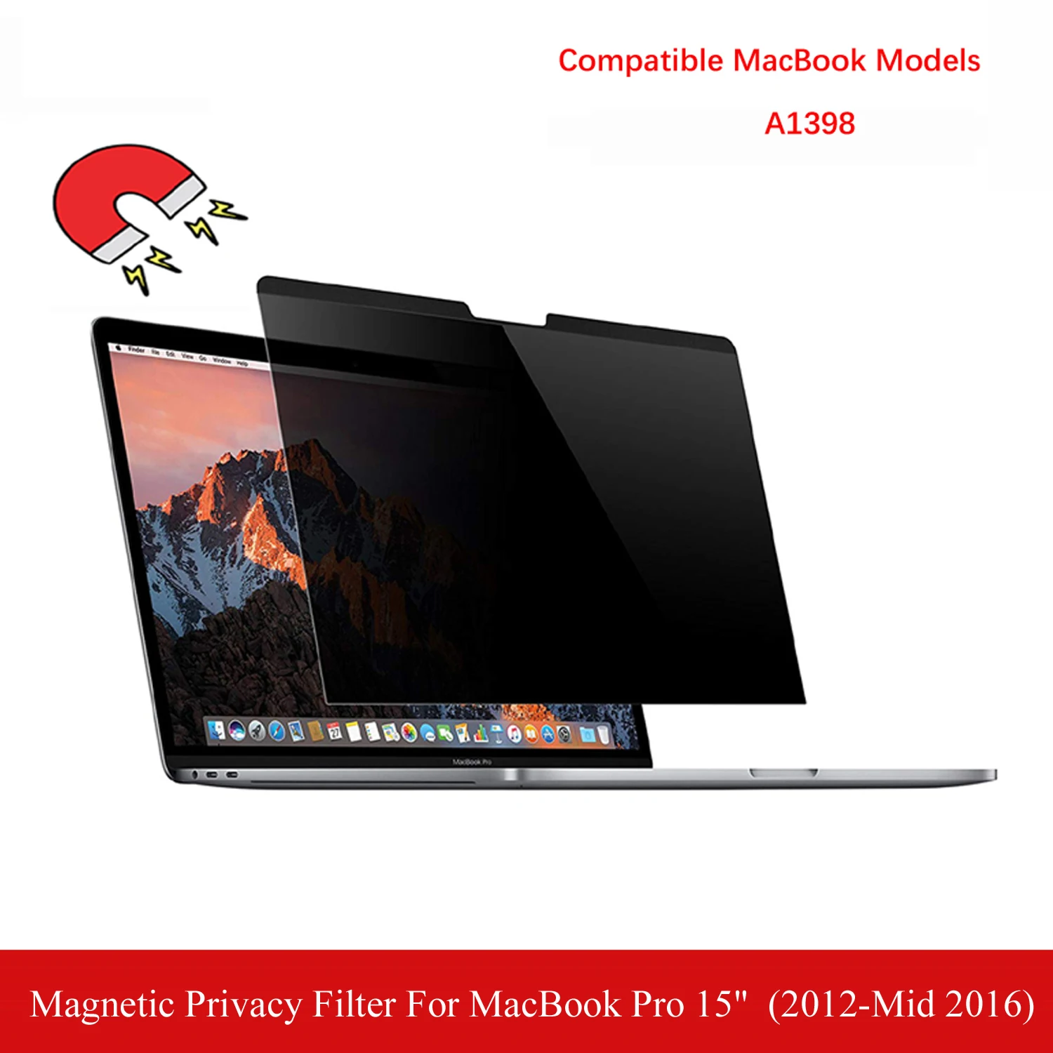 واقي شاشة مغناطيسي مضاد للوهج لجهاز MacBook Pro 15 "، مع شاشة Retina (2012-منتصف 2016)- A1398