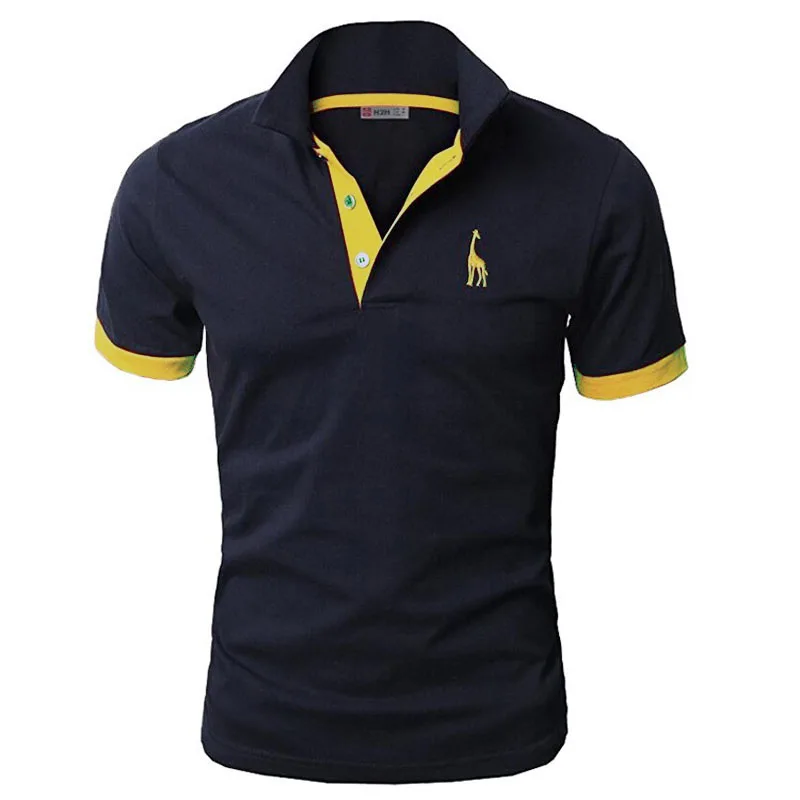 Herren-Poloshirt, lässig, Hirsch-Stickerei, Polos, Hemden, Herren, kurzärmelig, T-Shirt, solides Polo-Männer, Hommes, 2-teilig, kostenloser Versand, MY105