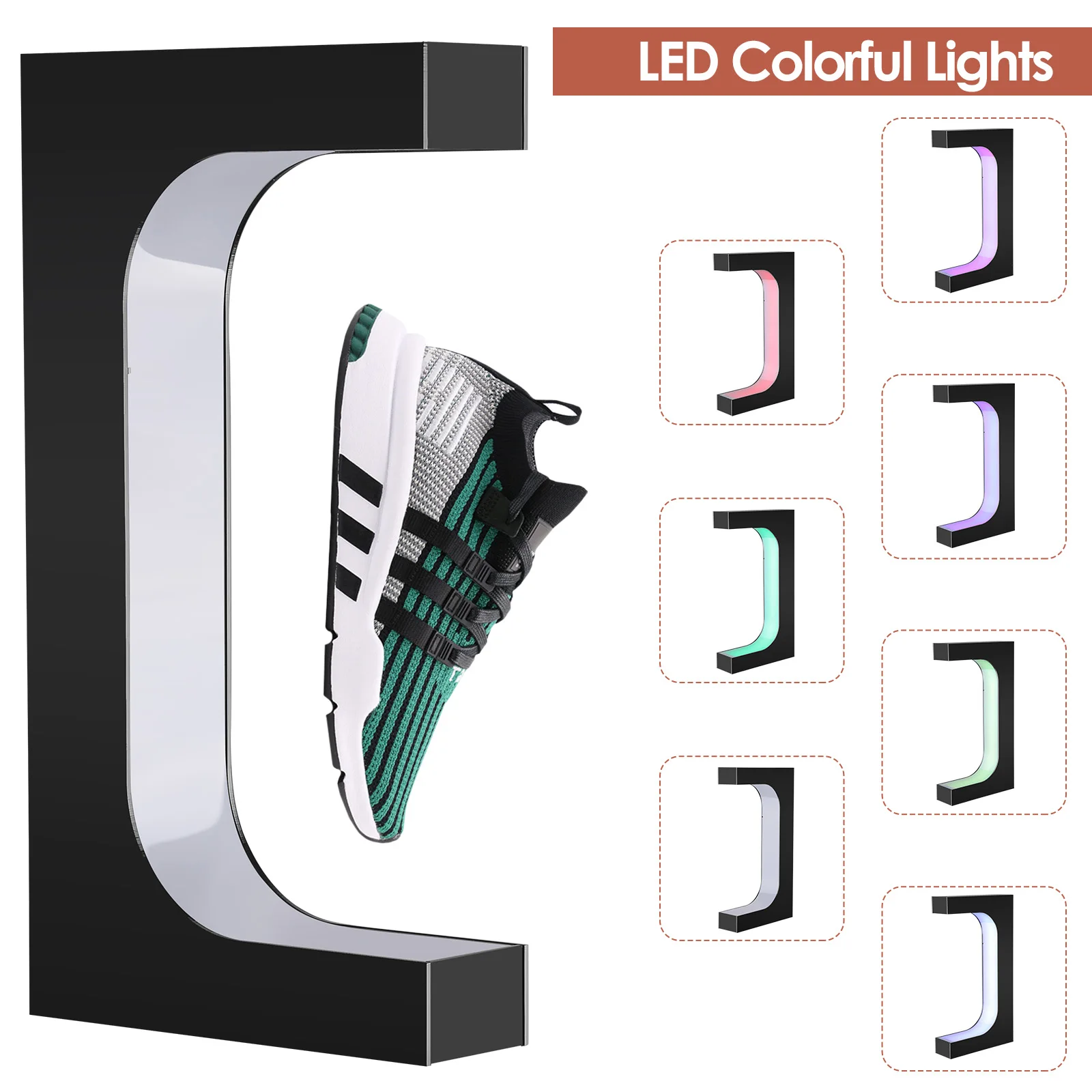 

Магнитная левитирующая стойка для обуви с разноцветными огнями, дистанционным управлением, вращением на 360 градусов