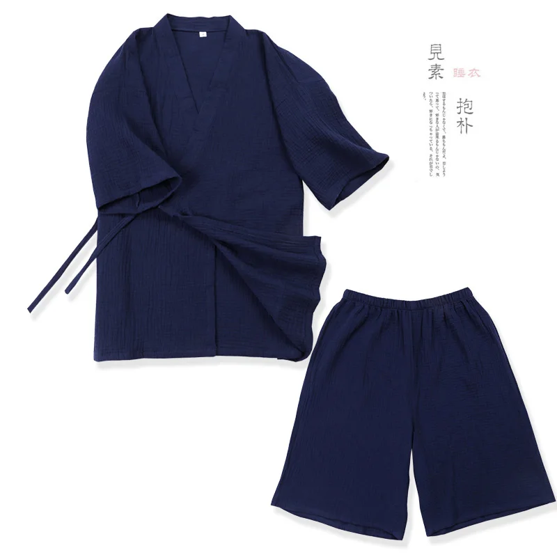 Chinese Traditional Hanfu Pajamas Shorts Set Men's Sleep & Lounge Kimono Yukata Bathrobe Nightgown Leisure Sweat Steam Wear