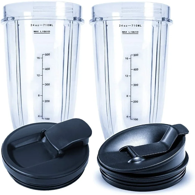 2 Packs 24OZ Replacement Blender Cups With Sip Flip Top Lids  For Nutri Ninja Blenders