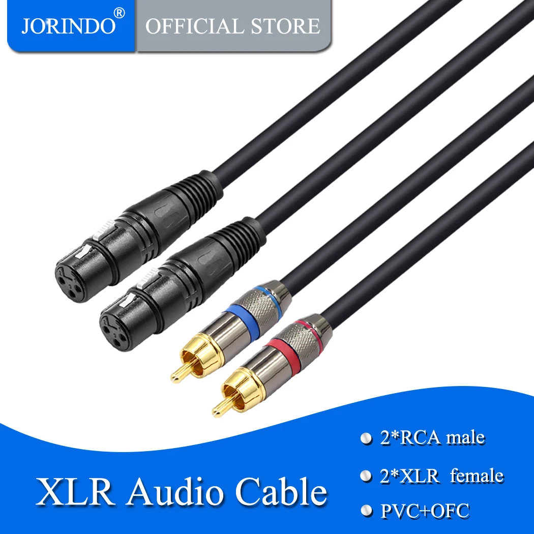 JORINDO 1.5M-3M/4.9FT-9.8FT Dual XLR 3 hole to RCA audio cable,2 RCA male extends to the XLR female microphone audio line