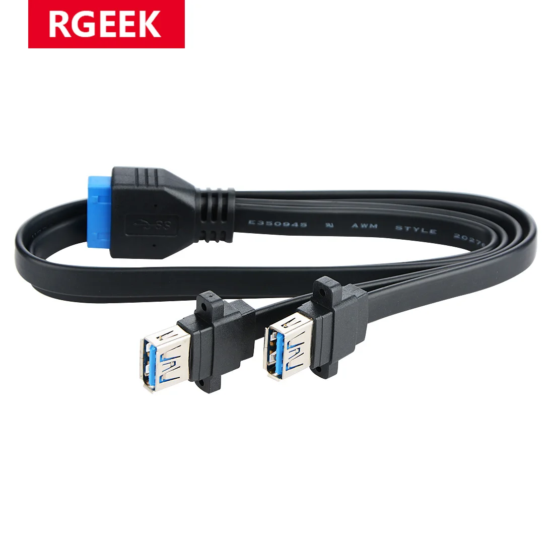 RGEEK Dual 2 Port USB 3.0 Front Panel Extension Cable A Type Female to 20 Pin Box Header Female Slot Adapter Cable