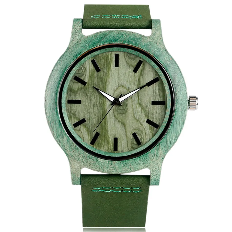 Women\'s Green Analog Quartz Couples Colorful Bamboo Classic Design Wooden Watch Tiong Brand Wooden Watches Mens with Handmade Colorful  main image 4
