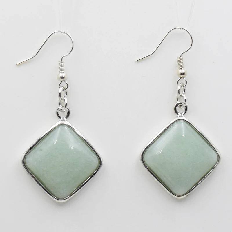 New Geometry Natural Stone Crystal Pendant Dangle Earrings Girls Women Jewelry Square White Pink Quartzs Lapis Hook Earring