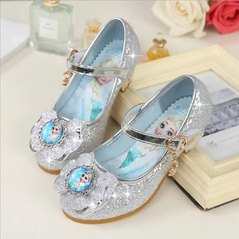 Chaussures d\'été princesse Anna pour filles, chaussures en cuir pour enfants, Elsa, talons hauts, sandales pour enfants, chaussures de fête