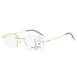 Rimless Square Multifocal okulary do czytania ultralekkie anty-niebieskie okulary do czytania podwójnego zastosowania lupa komputerowa