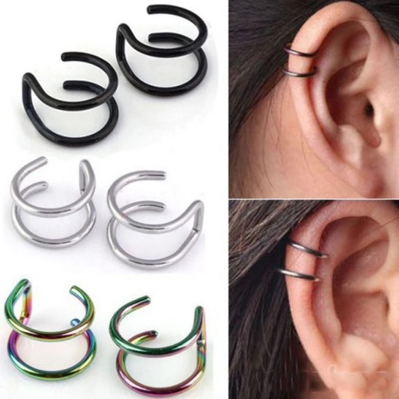 New Fashion 1 Pairs 5 Style Punk Rock Ear Clip Cuff Wrap Earrings No Piercing-Clip Hollow Out U Pattern Statement Jewelry Gift