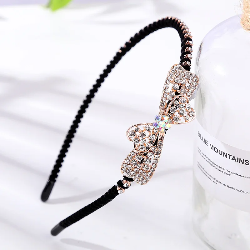 Korean Bow Knot Big Pearl Rhinestone Headband Anti-skid Fabric Plush Surface Hair Accessories for Women Girls Festival Headdress