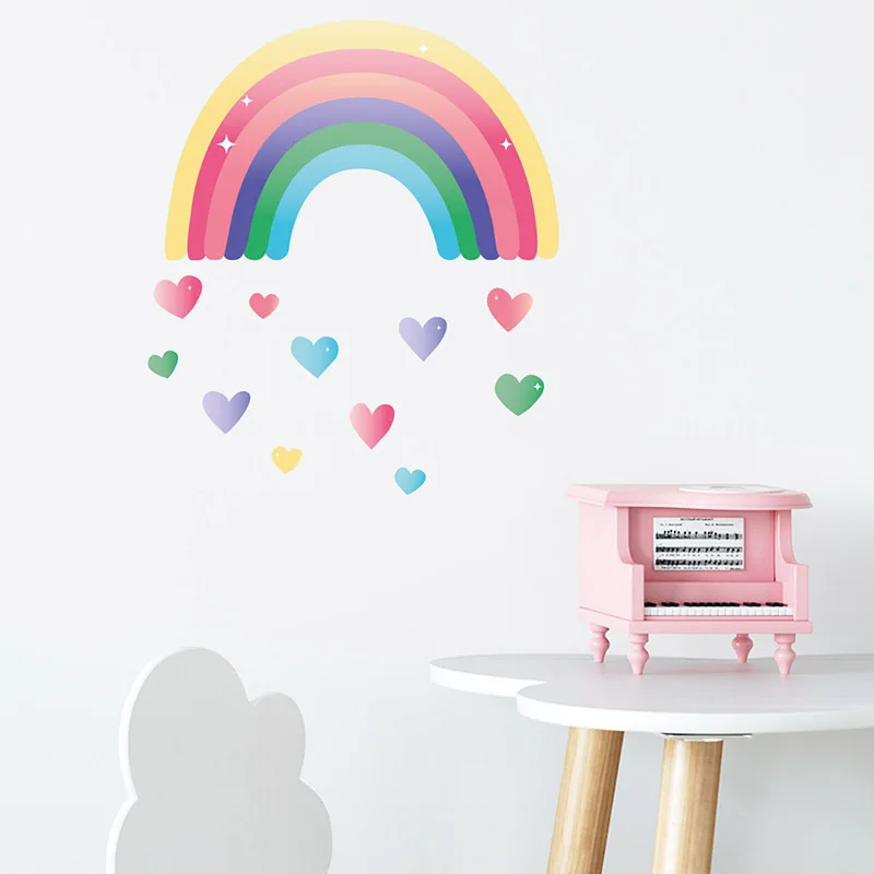 Cartoon Love Rainbow Wall Sticker For Kids Child Rooms Living Room Bedroom Decorations Wallpaper Colored Mural Nursery Stickers