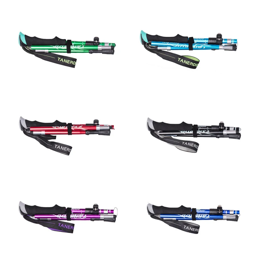 Walking Stick Alpenstock Telescopic Baton Hiking Trekking Poles Aluminum Alloy Metal Folding Cane Elderly People Crutches Pole