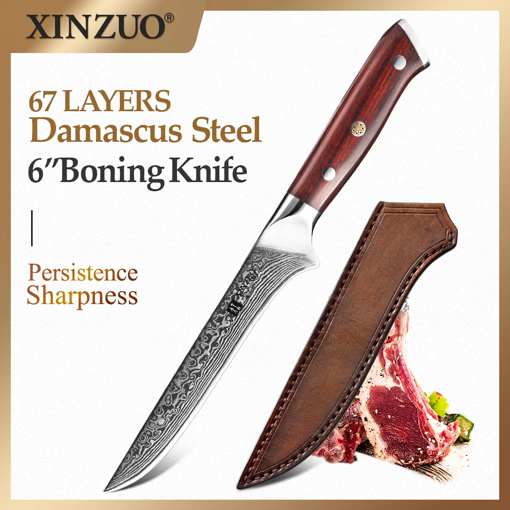 XINZUO 6'' Inch Eviscerate Knife Japan Style Damascus Steel Kitchen Knife High Quality Boning Fillet Fish Knives Rosewood Handle