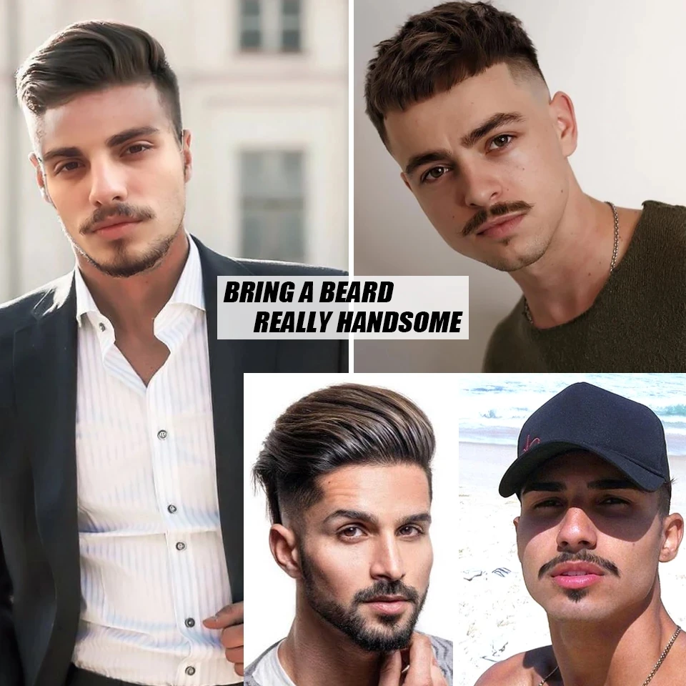 Fausse Barbe en Dentelle Invisible pour Homme Beau, Vrais Cheveux Indispensables, Moustache, Poils Faciaux Masculins