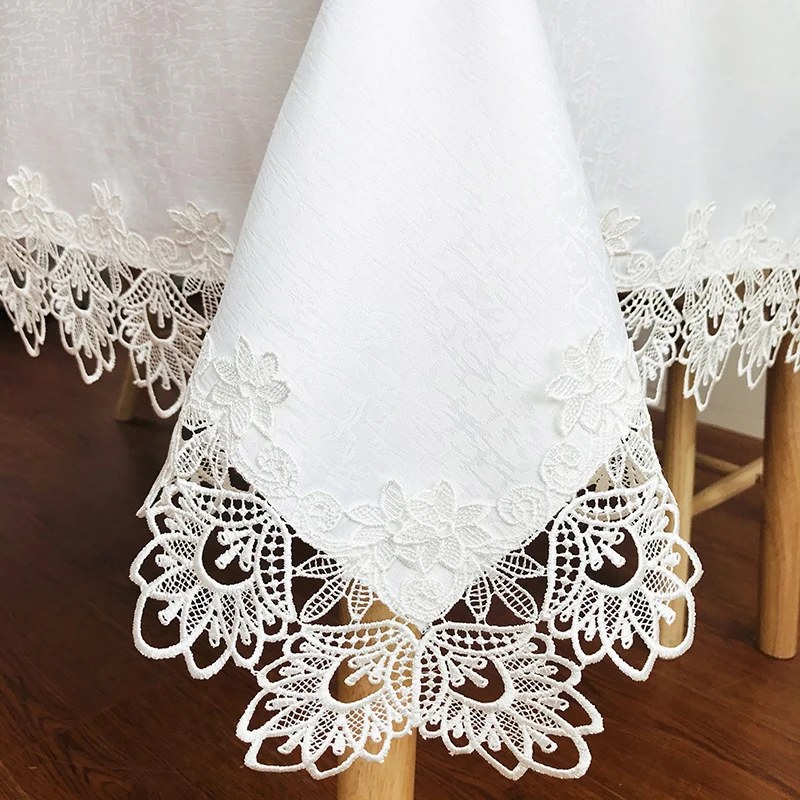 White Embroidered Tablecloth Muti-Size Lace Table Runner  Wedding Party  Home Hotel Table Cover Outdoor  Decorative Table Mat