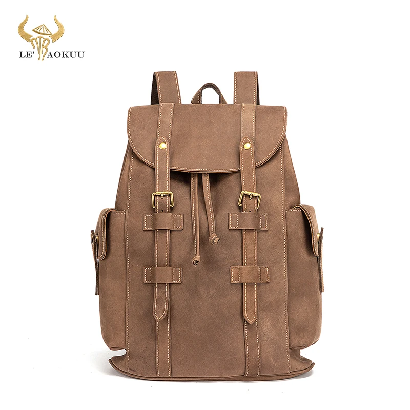 

Men Thick Real Leather Fashion Large Travel University College School Bag Designer Male Backpack Daypack Student Laptop Bag 1739