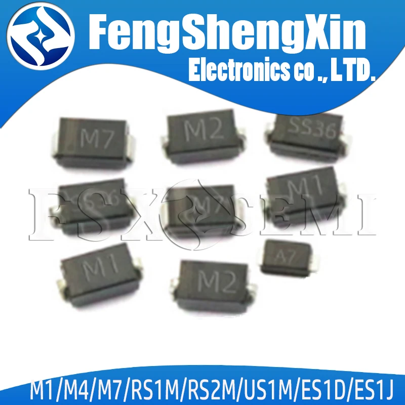 100pcs SMA Rectifier diode M1 M4 M7 SS12 SS14 SS16 SS24 SS34 SS26 SS36 SS110 SS210 SS210 US1M RS2M RS1M ES1D 1N4007 DO-214AC