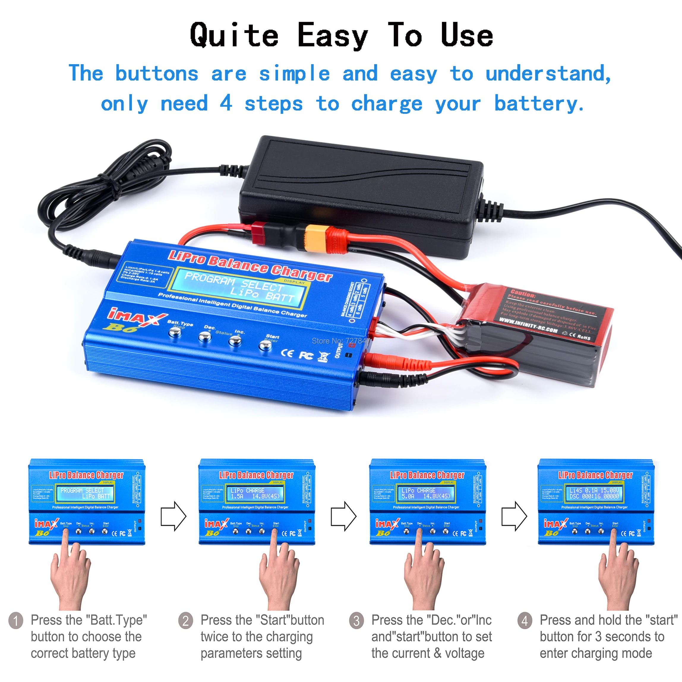 New iMAX B6 LCD Screen Digital RC Lipo NiMh Battery Balance Charger Discharger 80W + AC Converter Adapter DC 12V / 5A