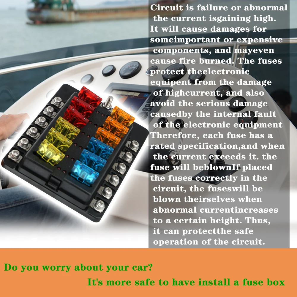 Fuse Box Holder 32V 100A For Auto Car Boat Marine Plastic Cover 6 Ways 12 Ways Blade Fuse Block M5 Stud With LED Indicator Light