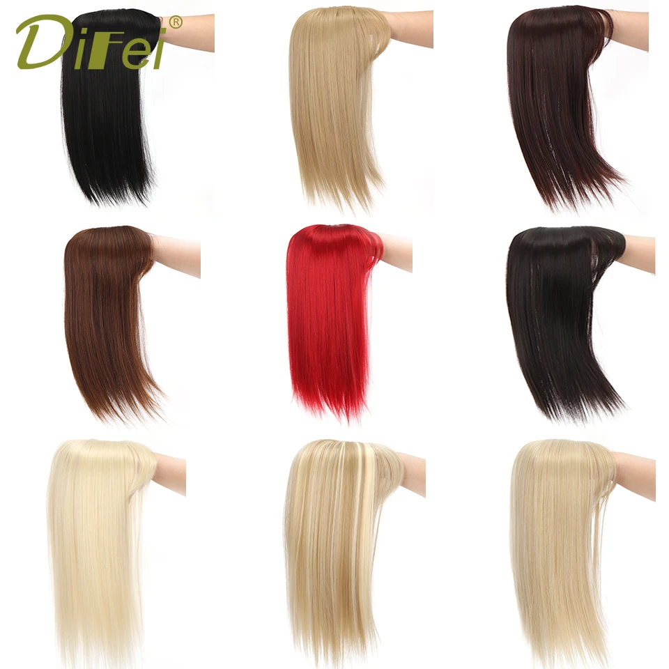 DIFEI Synthesis Topper Hair Piece With Bangs Head Overhead Natural Replacement Cover White Hair Heat Resistant For Women\'s Wigs