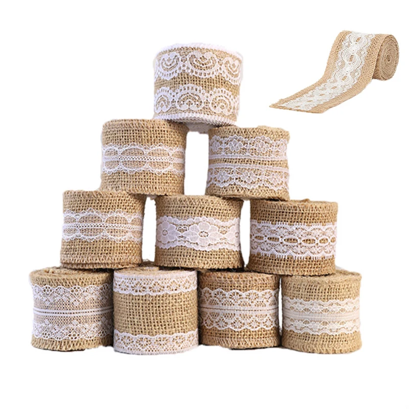 2M/roll Natural Jute Burlap Ribbon Hessian Lace Jute Twine Hemp Cord Vintage Rustic Wedding Decoration Christmas Party Supplies