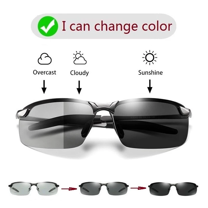 New Polarized Color Changing Sunglasses Mens Classic Metal Work Glasses Women Travel Driving Cycling Anti-UV Oculos De Sol