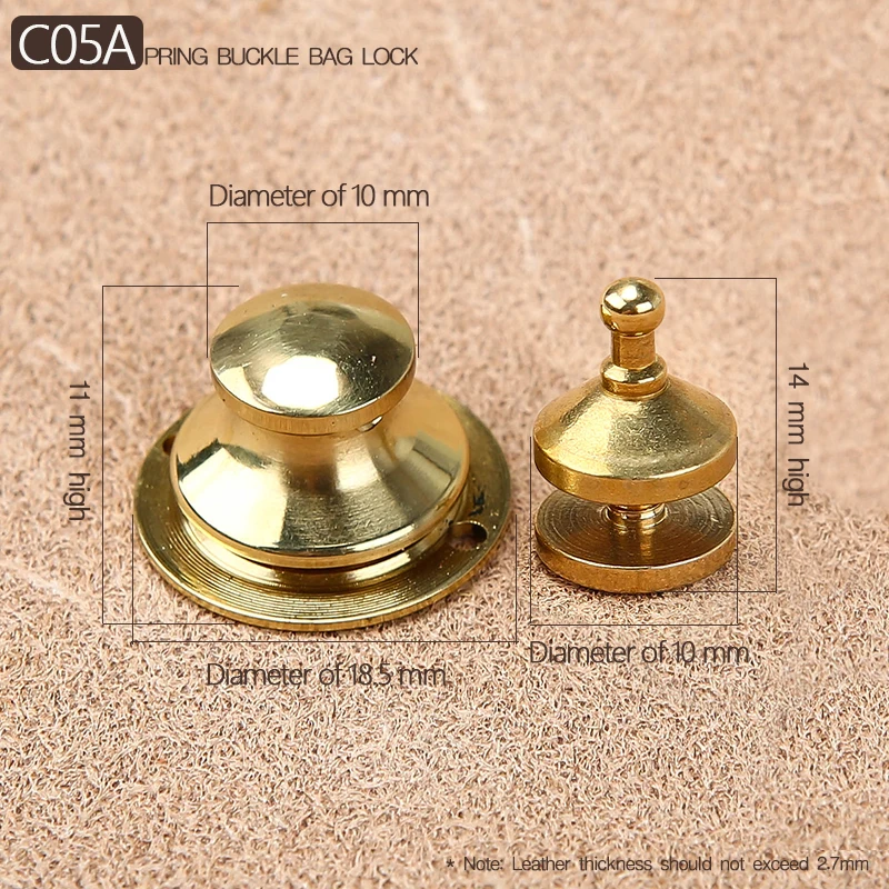 Solid Brass Bag Lock Spring Buckle Case Metal Insert Lock Round / Flower Head Decorate DIY Leather Craft Hardware