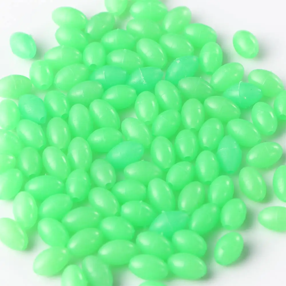 100 Pcs Oval Plastic Green Luminous Fishing Floats Beads Glowing Sink Balls Treble Hook Fishing Rigs Lure Fishing Tackles