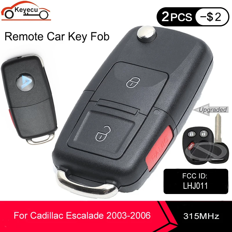 KEYECU Upgraded Flip Remote Key 3 Button 315Mhz LHJ011 for GMC Sierra Yukon XL Hummer H2 Cadillac Chevrolet 2003 2004 2005 2006