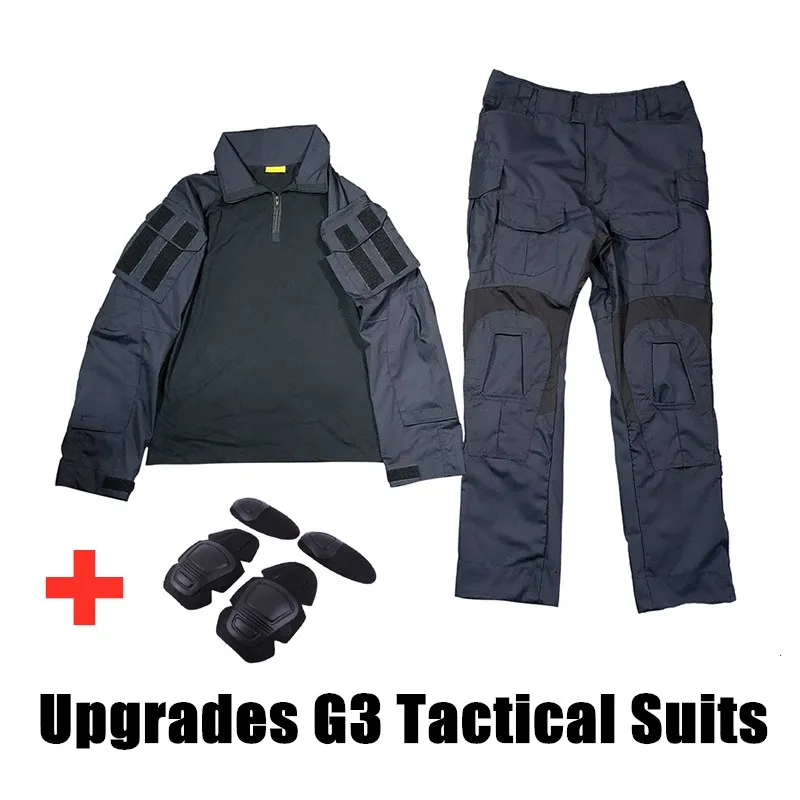 

G3 Camouflage Clothes Suits Navy Blue Fan Training Uniform Shirt Pants With Knee Elbow Pads