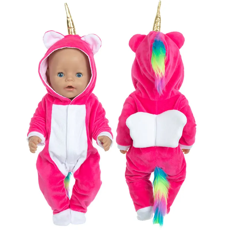 baby dolls clothes 43cm born Baby doll fur unicorn outfit set for 17inch reborn bebe doll coat hoodie suit with for toy wear