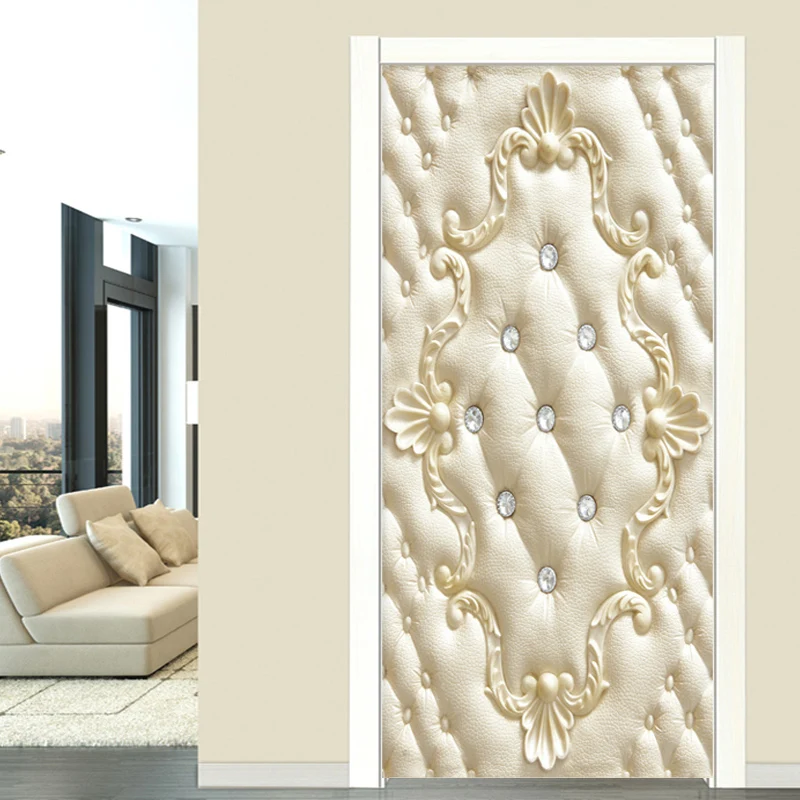 European Style 3D Golden Soft Roll Door Sticker Living Room Bedroom Luxury Home Door Poster PVC Self-Adhesive Waterproof Sticker