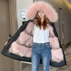 Women  Fox Fur Coat Parkas Winter Jacket Coat Waterproof Parka Big Real Fur Collar Natural Fox Fur Liner Long Outerwear