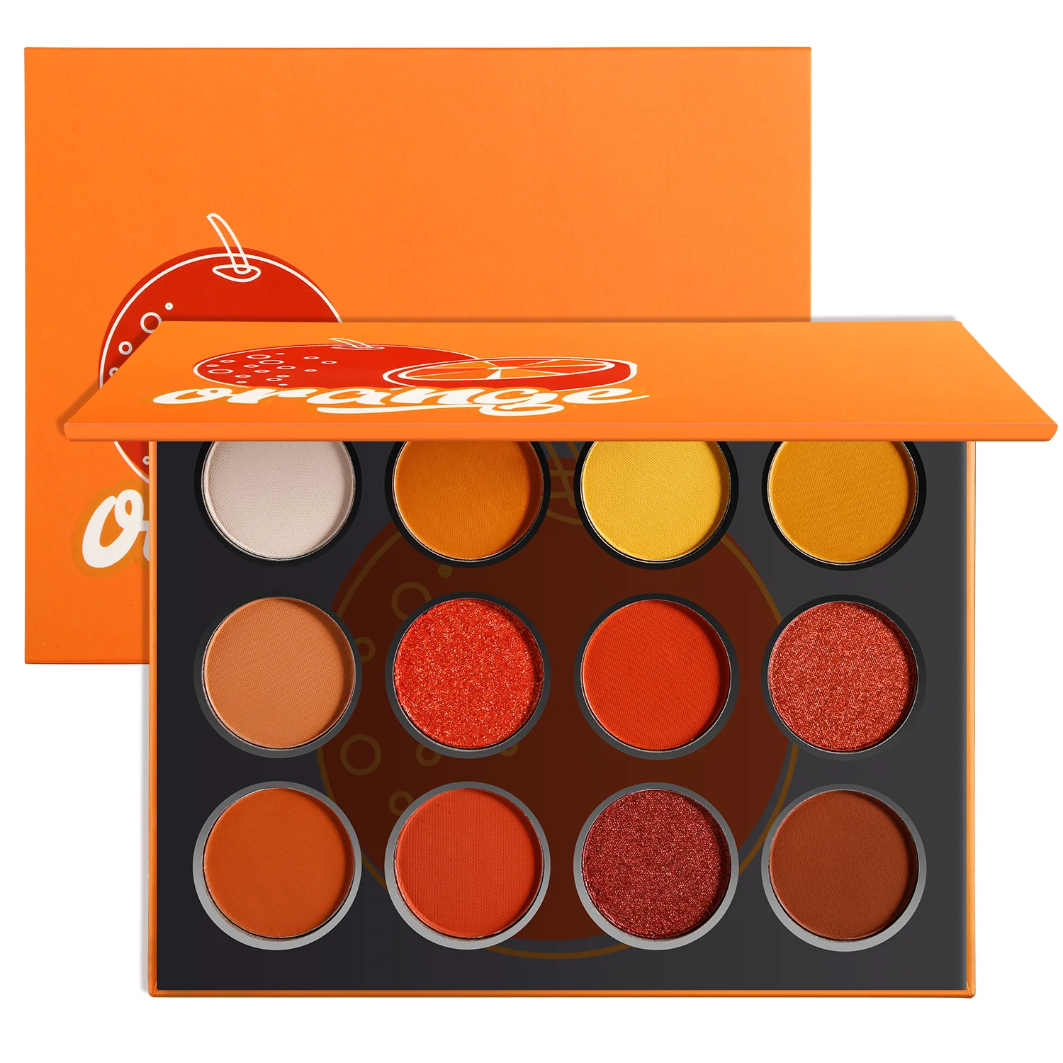 50Pcs Private Label Cosmetics Eyeshadow Palette Orange Shimmer Glitter Matte Pigmented Powder Pressed Eye Shadow Makeup Kit Bulk