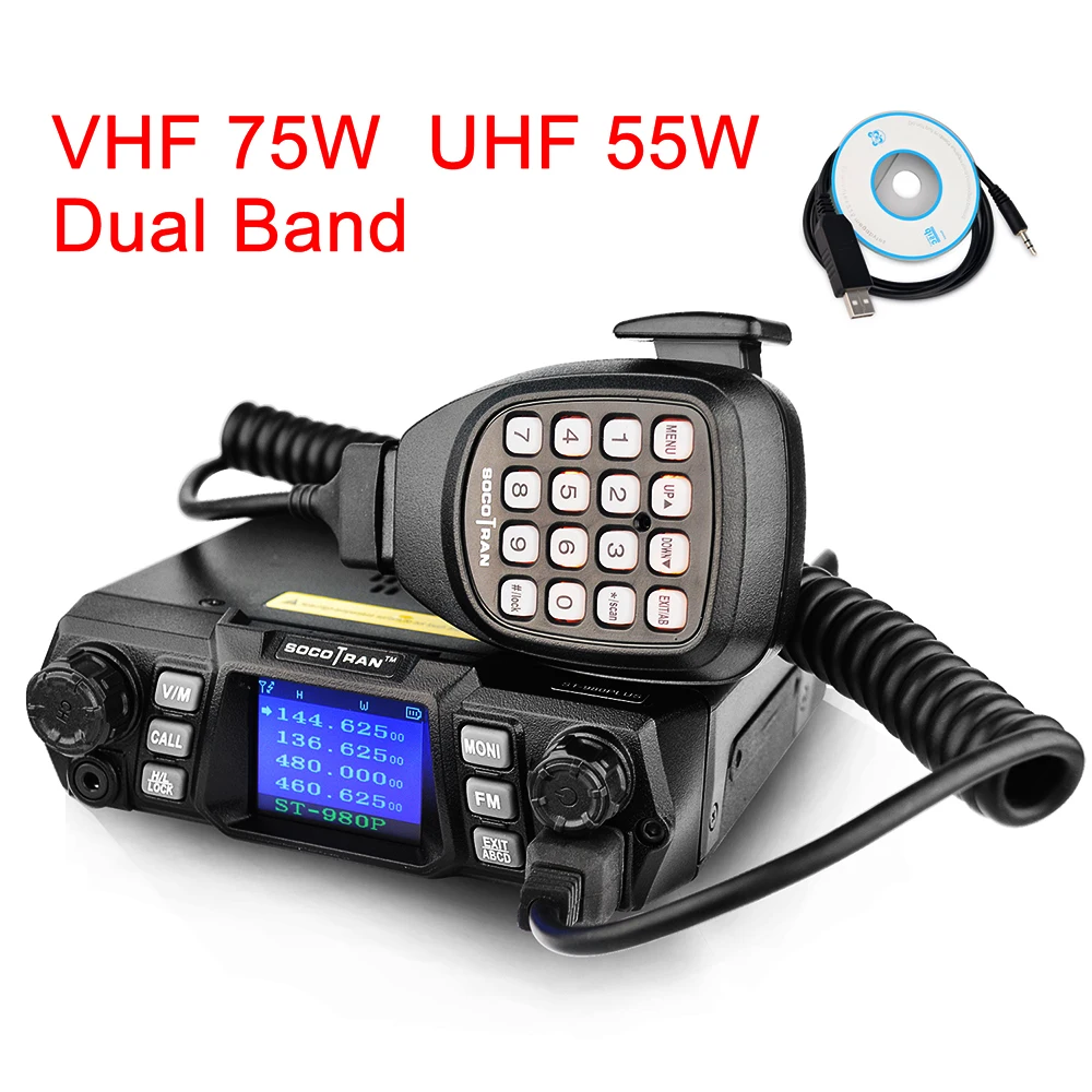 Mobile Ham Radio Transceiver VHF UHF Mobile Radio Dual Band Quad Standby Vehicle Transceiver with Programming Cable & Software