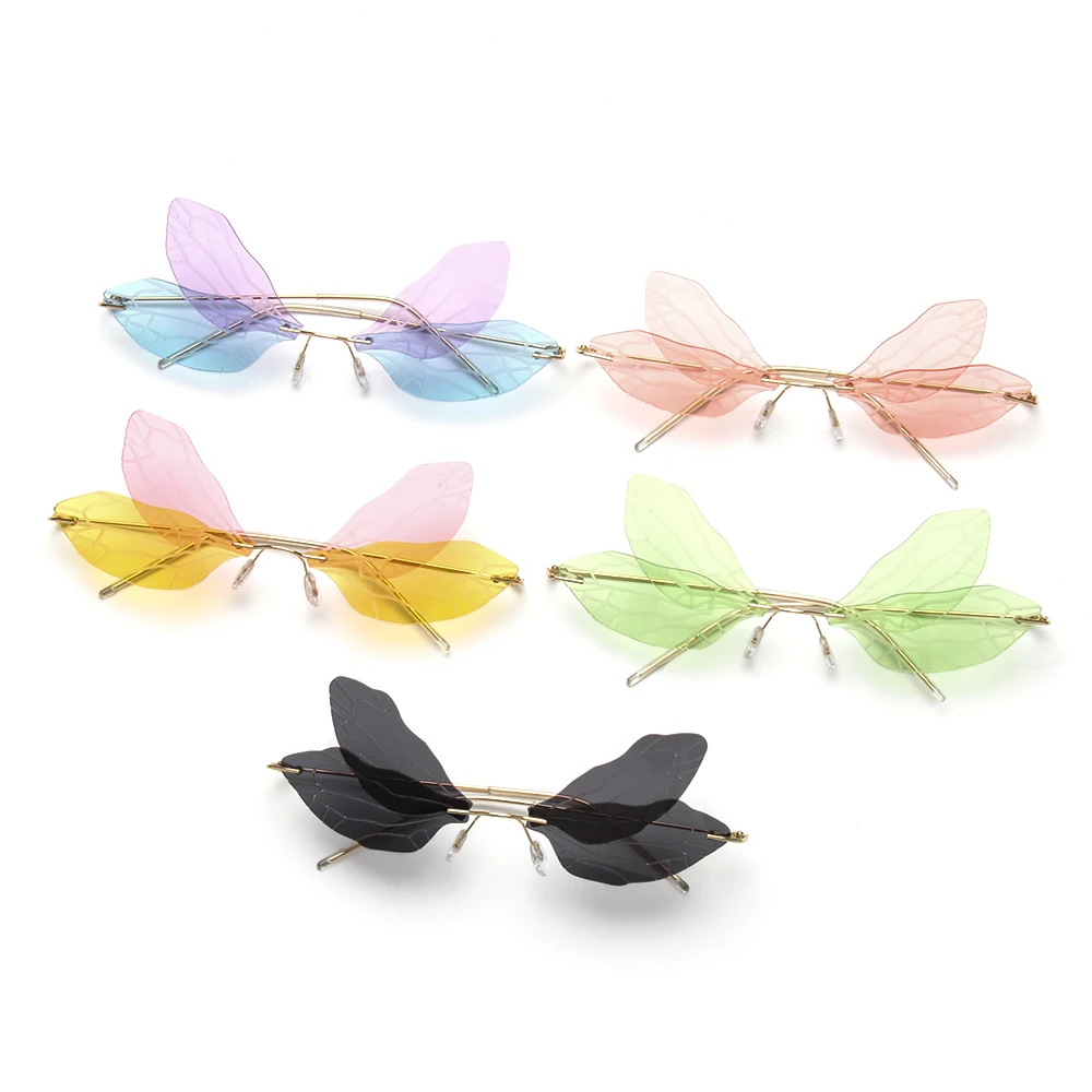 1PC Rimless Dragonfly Wing Sunglasses Vintage Clear Gradient Ocean Lens Brand Designer Luxury Sun Glasses Shades UV400 Eyewear