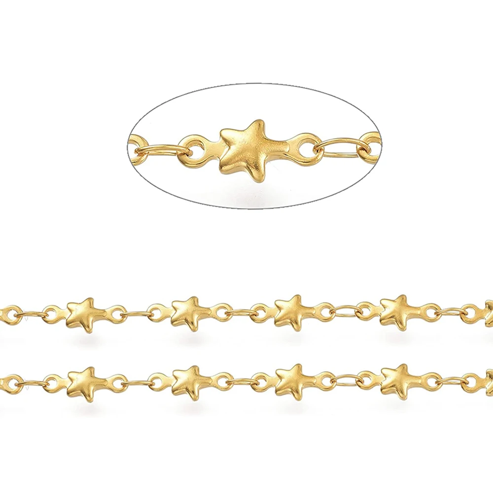 1Meter Stainless Steel Gold Plated Solid Star Link Soldered Beads Chains Bulk for Diy Handmade Necklace Bracelet Jewelry Making